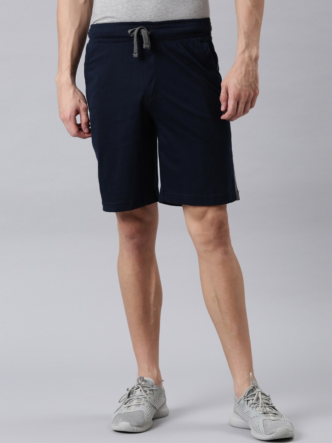 

FASO Men Navy Blue Solid Organic Cotton Regular Fit Sports Shorts