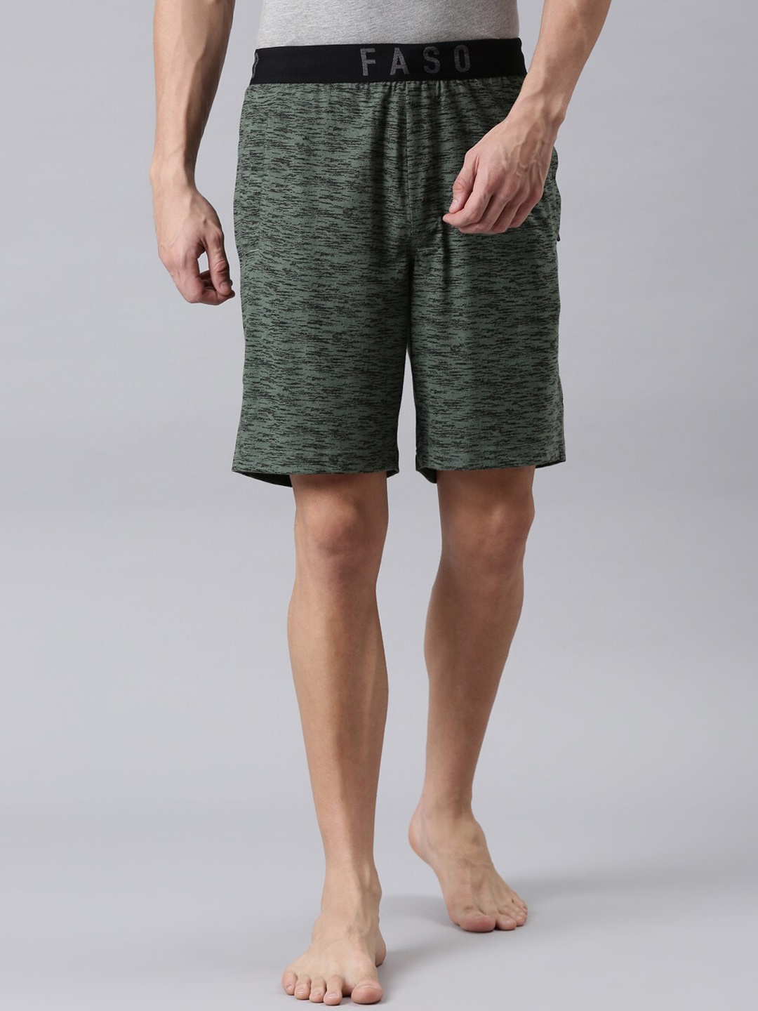 

FASO Men Olive Green Printed Organic Cotton Lounge Shorts