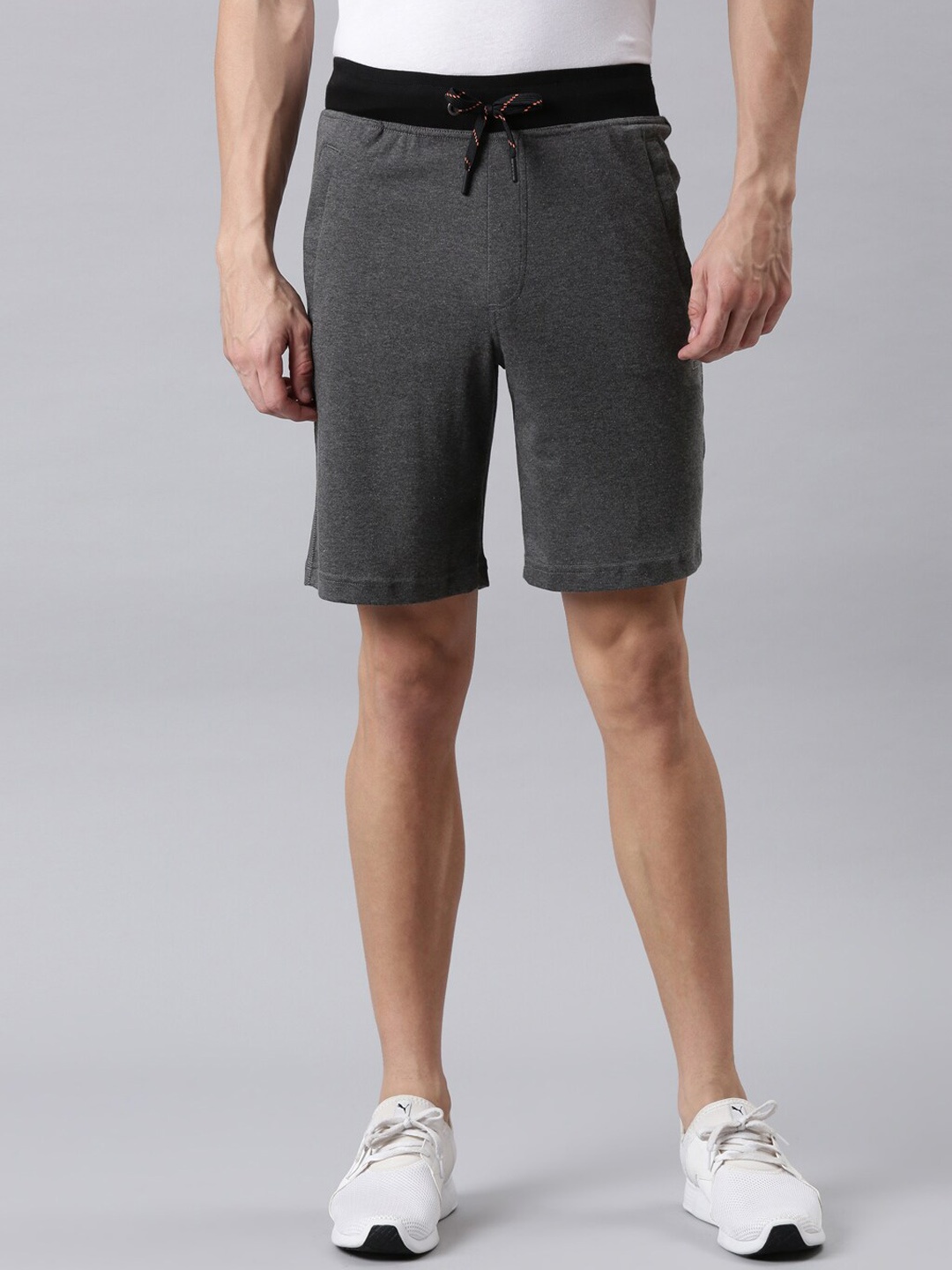 

FASO Men Charcoal Solid Organic Cotton Regular Fit Sports Shorts