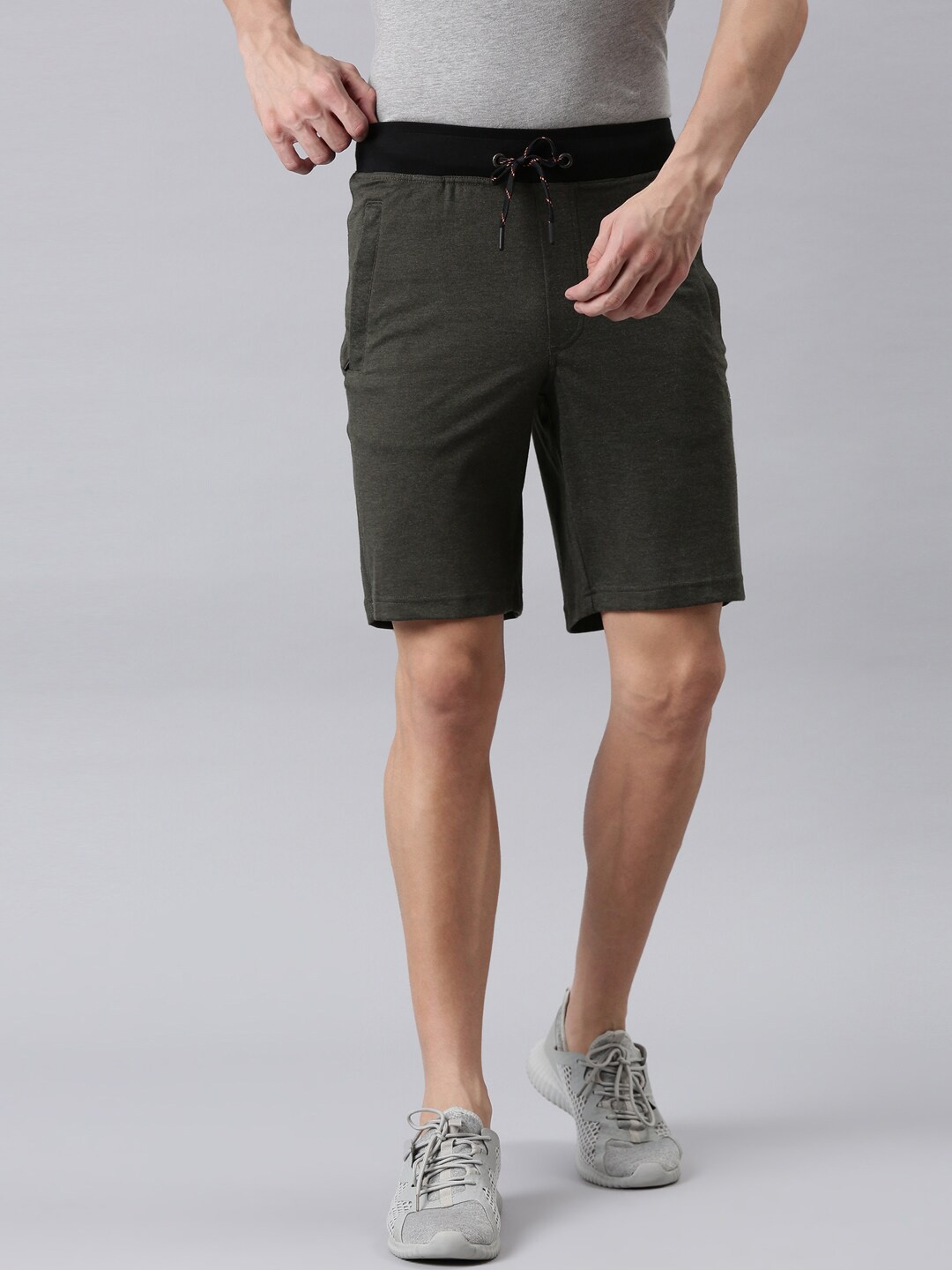 

FASO Men Olive Green Solid Organic Cotton Regular Fit Sports Shorts