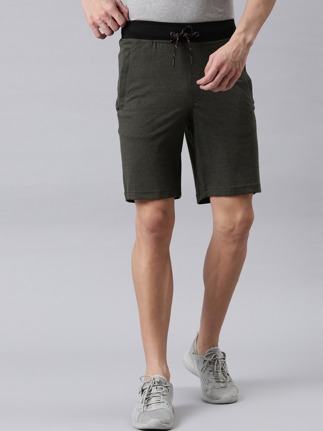 

FASO Men Olive Green Solid Organic Cotton Regular Fit Sports Shorts