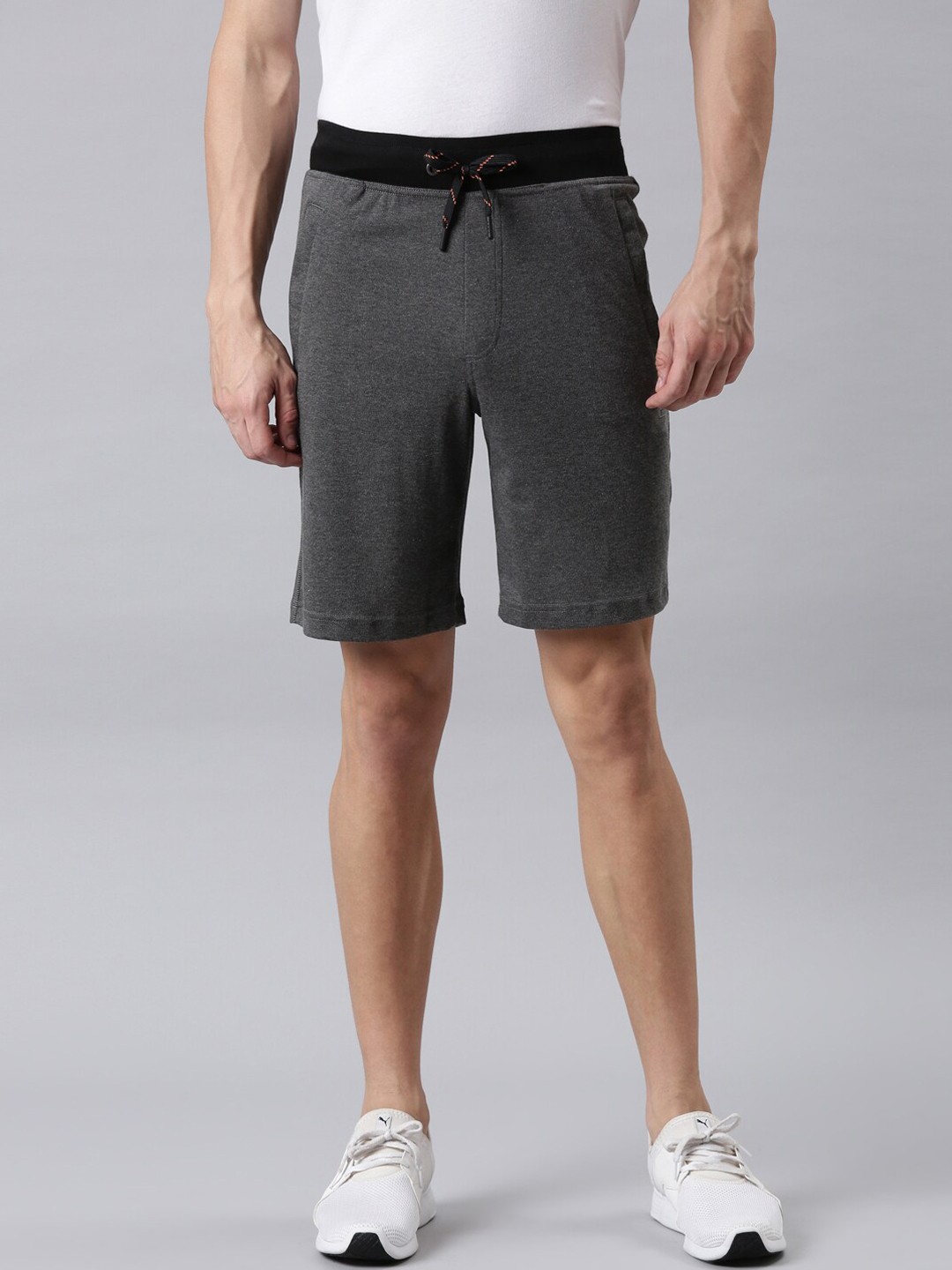 

FASO Men Charcoal Solid Organic Cotton Regular Fit Sports Shorts