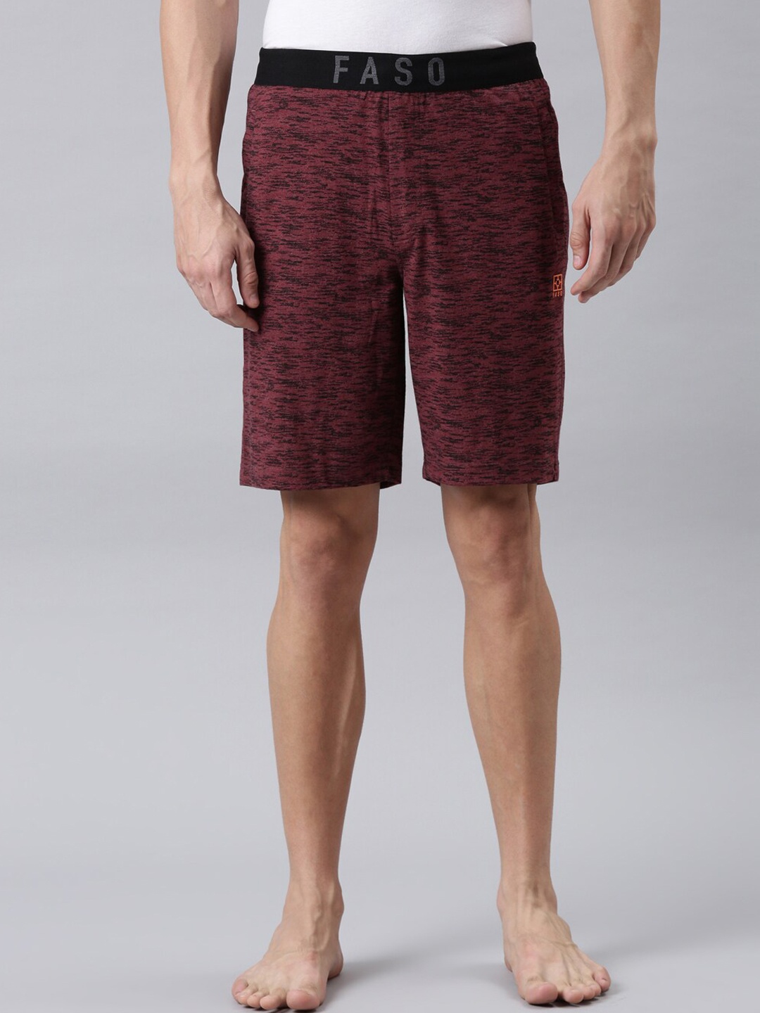 

FASO Men Maroon Printed Organic Cotton Regular Shorts
