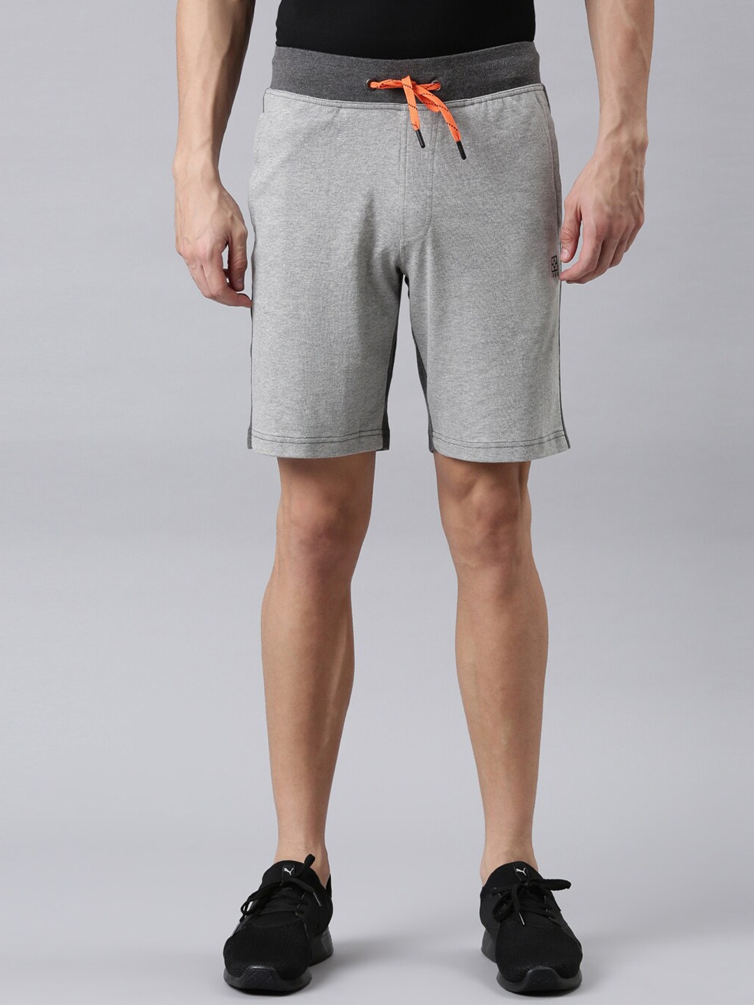 

FASO Men Grey Melange Solid Cotton Regular Fit Sports Shorts