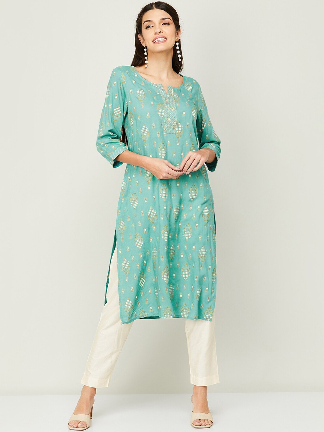 

Melange by Lifestyle Women Teal Ethnic Motifs Printed Kurta