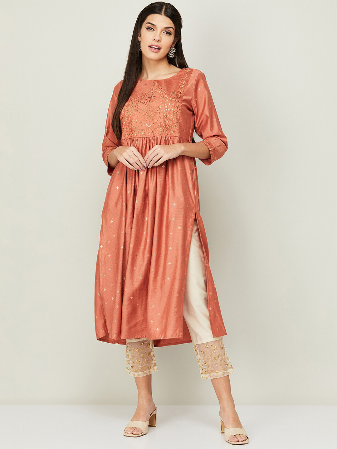 

Melange by Lifestyle Women Orange Ethnic Motifs Embroidered Kurta