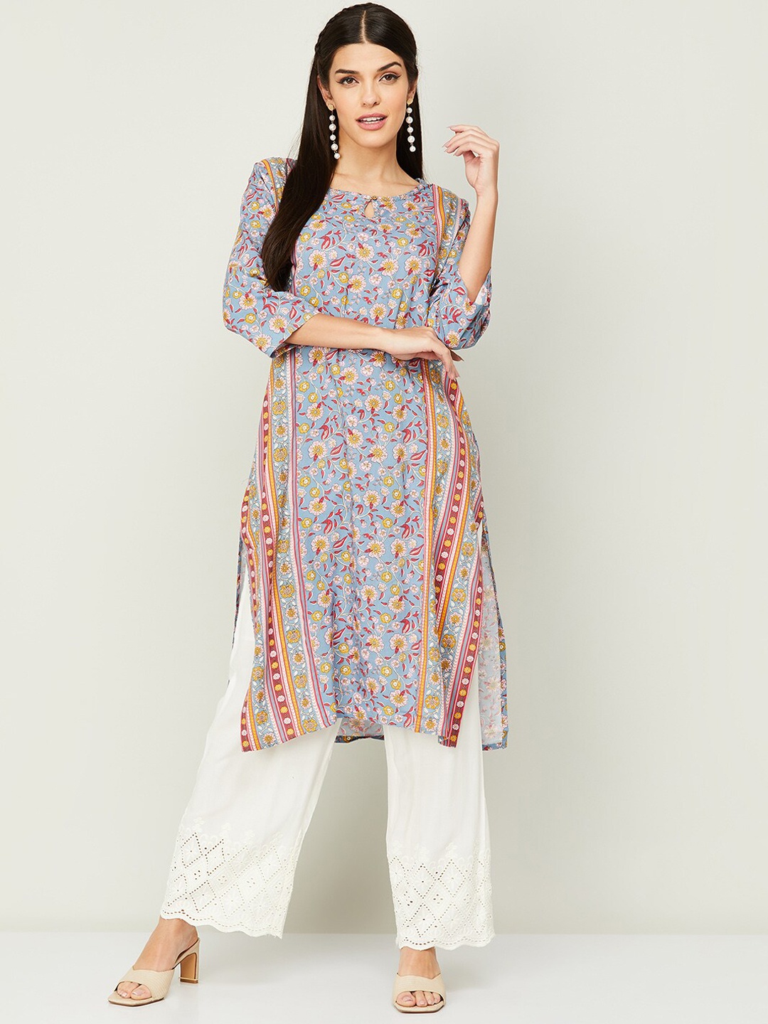 

Melange by Lifestyle Floral Printed Kurta, Blue