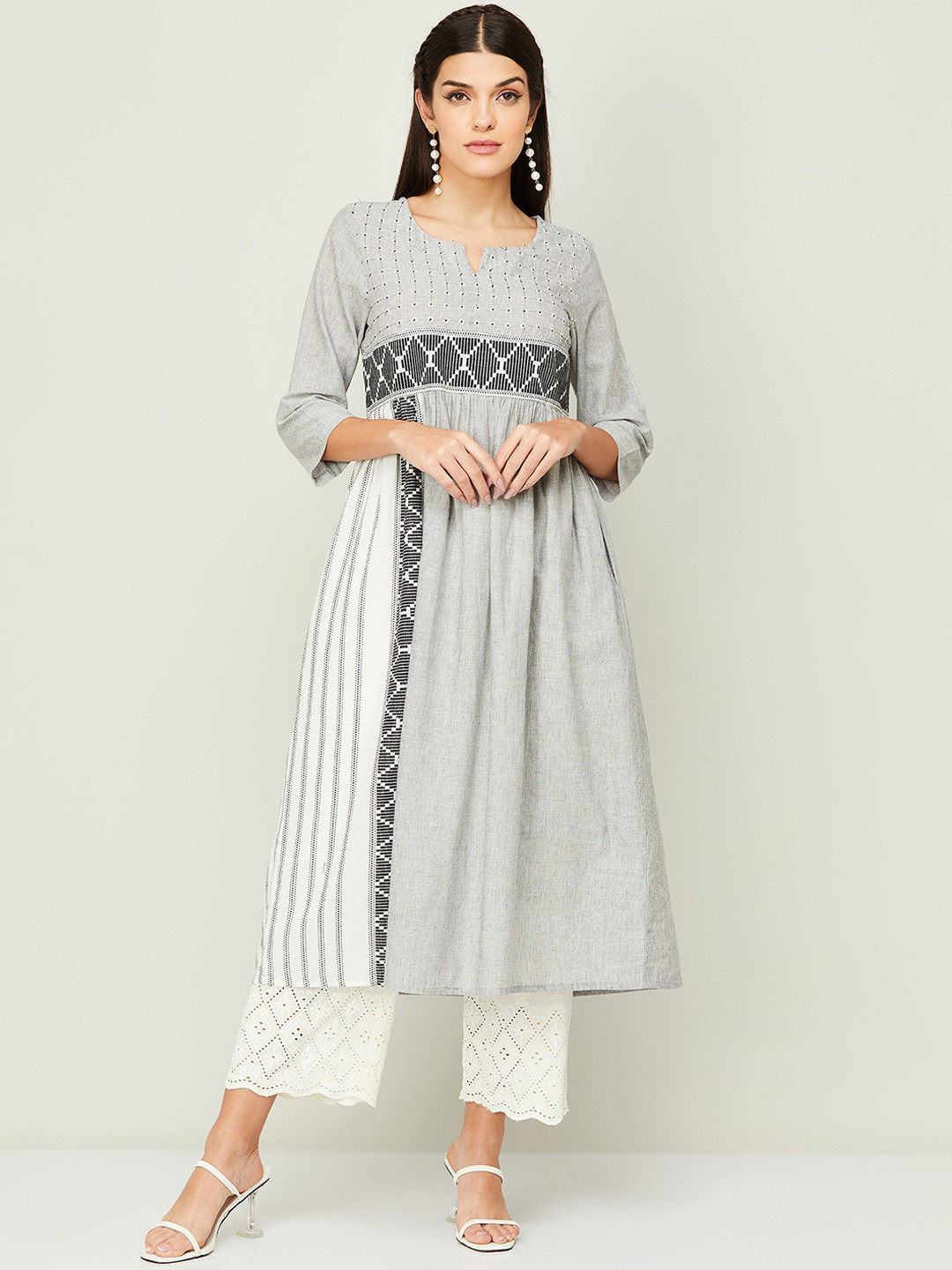 

Melange by Lifestyle Ethnic Motifs Printed Pure Cotton Kurta, Grey