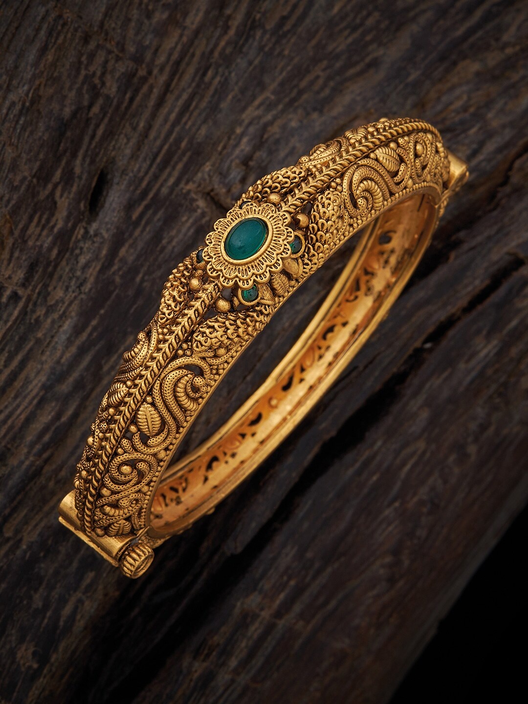

Kushal's Fashion Jewellery Women Gold-Toned & Green Antique Kada Bracelet