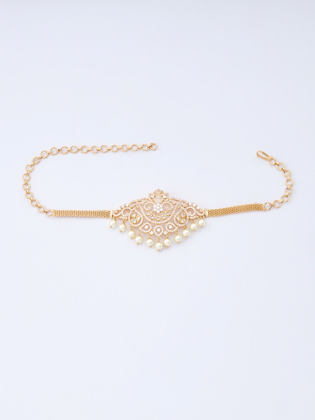 

Kushal's Fashion Jewellery Women Gold-Toned & White Cubic Zirconia Gold-Plated Armlet Bracelet