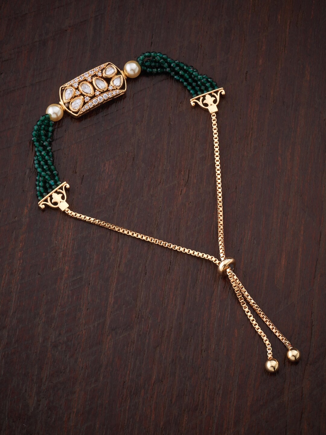 

Kushal's Fashion Jewellery Women Green & Gold-Toned Kundan Wraparound Bracelet
