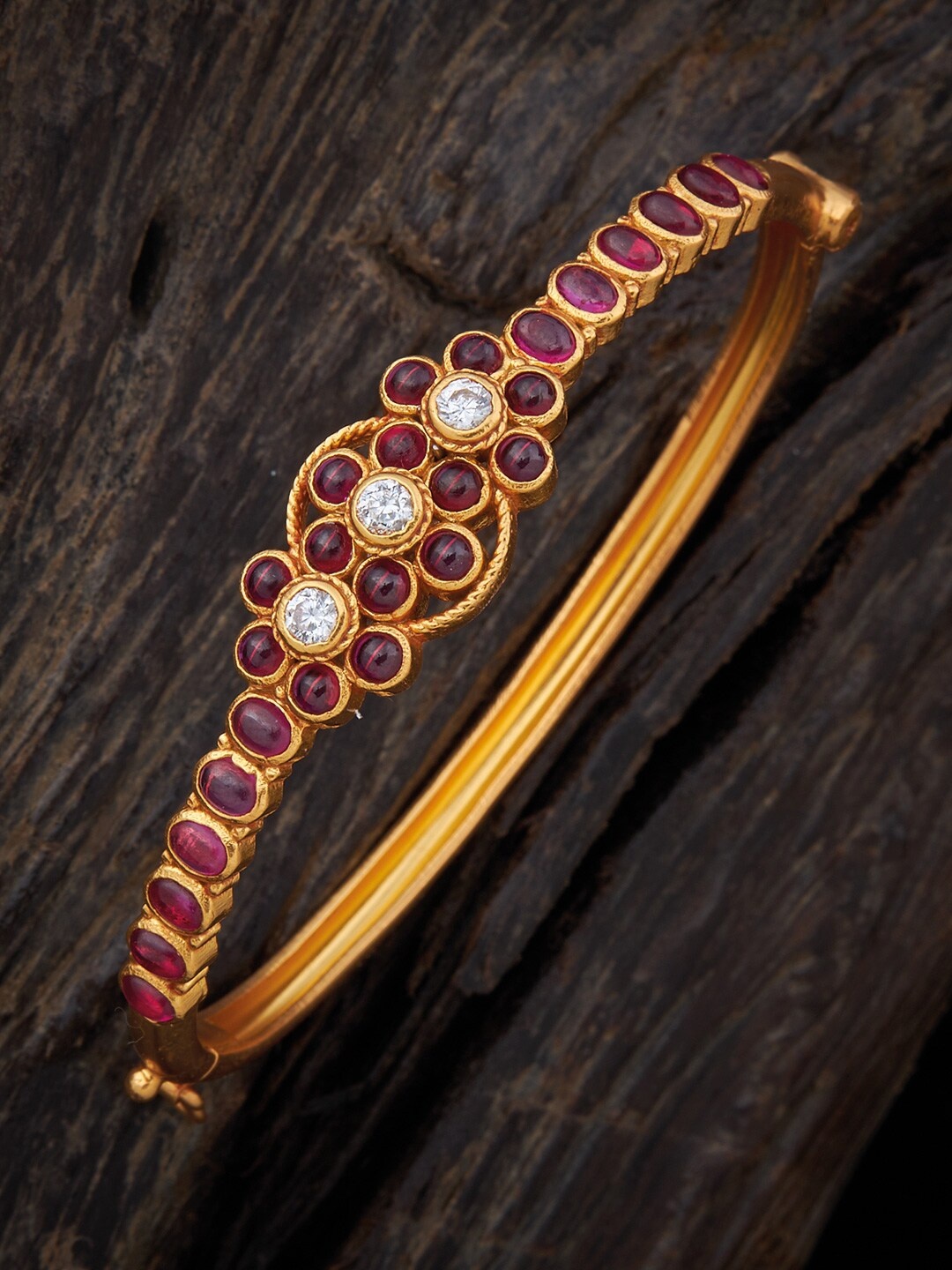 

Kushal's Fashion Jewellery Women Red Silver Gold-Plated Kada Bracelet
