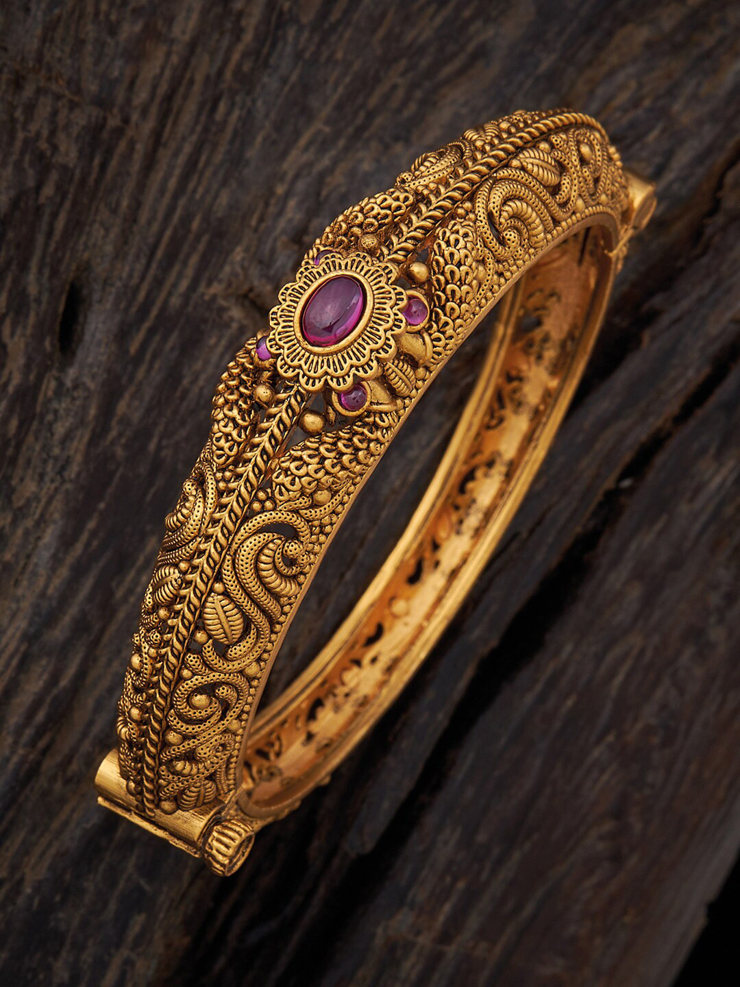

Kushal's Fashion Jewellery Women Gold-Toned & Pink Gold-Plated Kada Bracelet