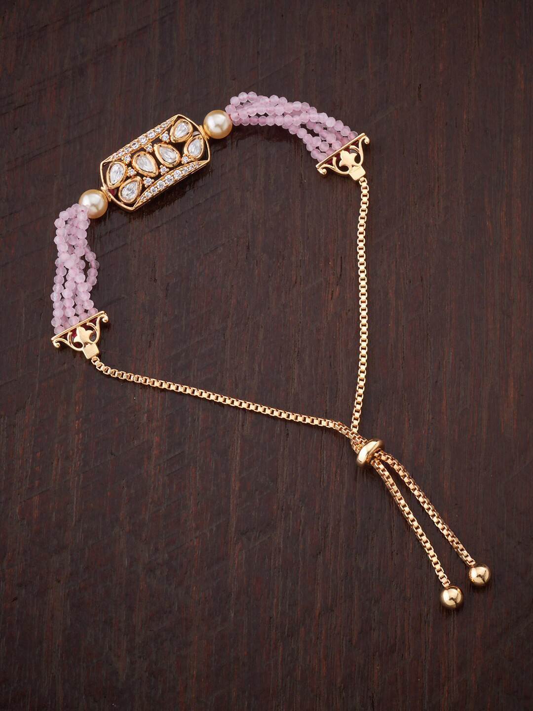 

Kushal's Fashion Jewellery Women Pink & Gold-Plated Kundan Wraparound Bracelet