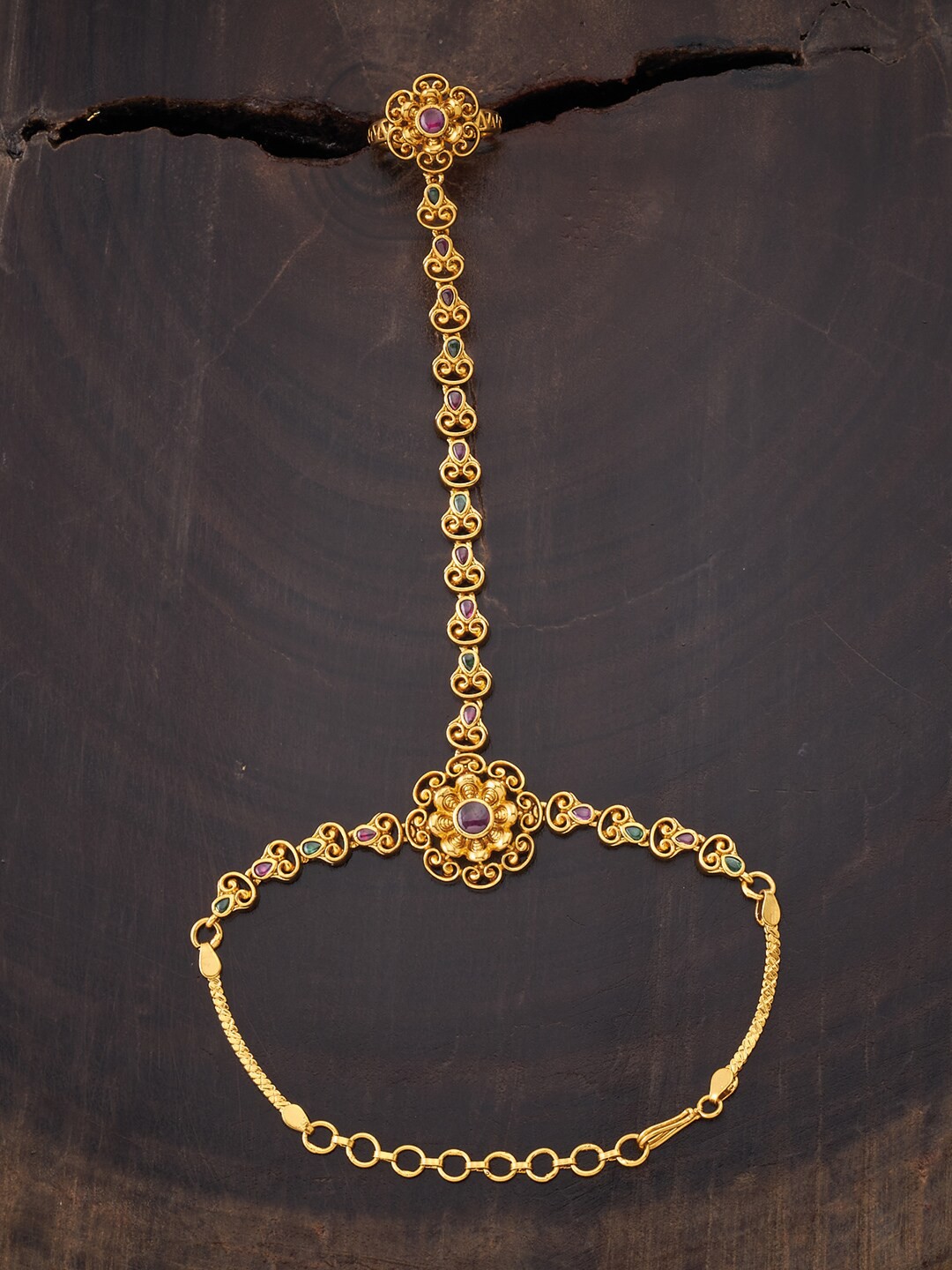 

Kushal's Fashion Jewellery Women Gold-Toned & Red Gold-Plated Ring Bracelet