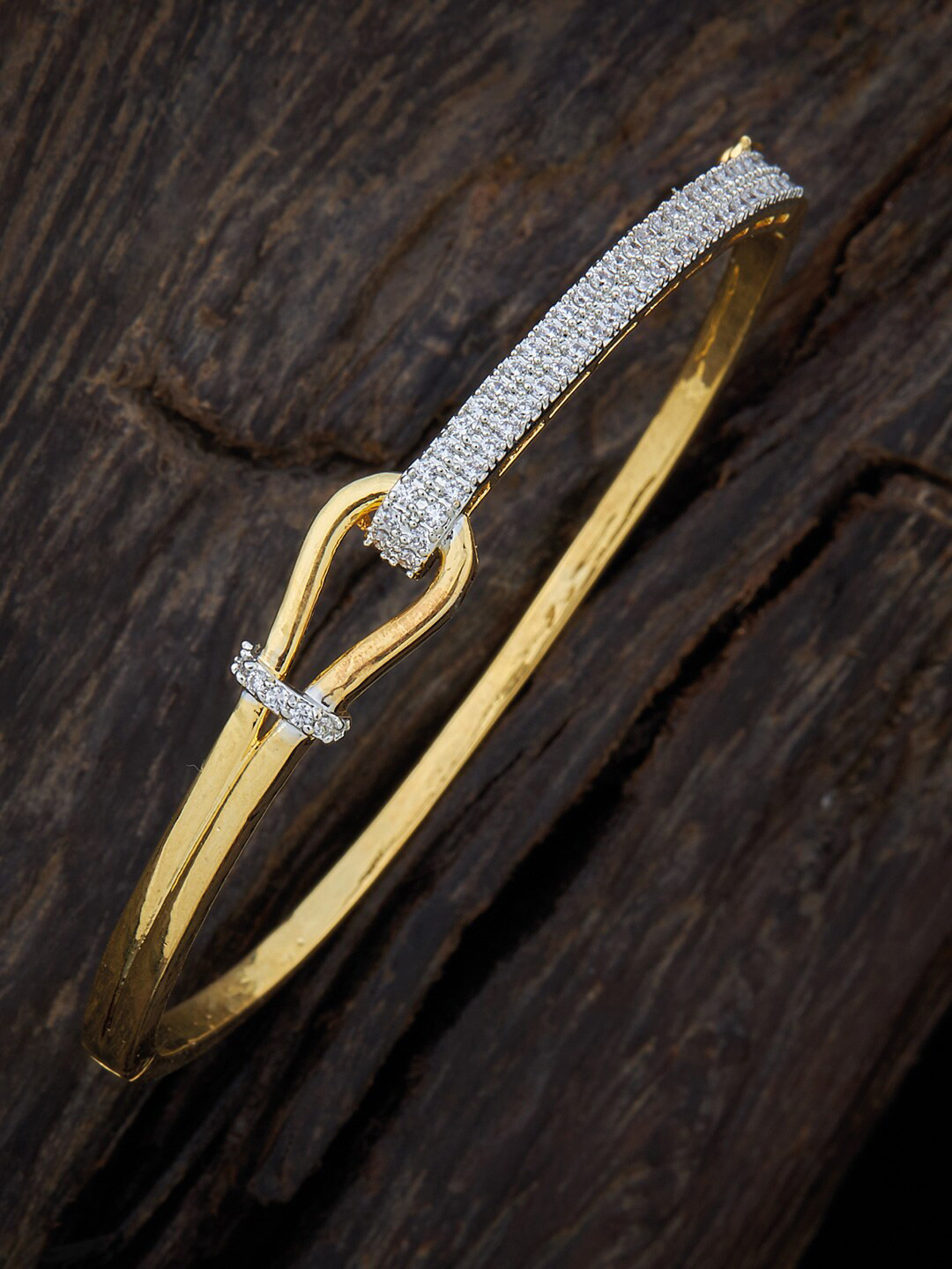 

Kushal's Fashion Jewellery Women Gold-Toned & White Cubic Zirconia Gold-Plated Kada Bracelet