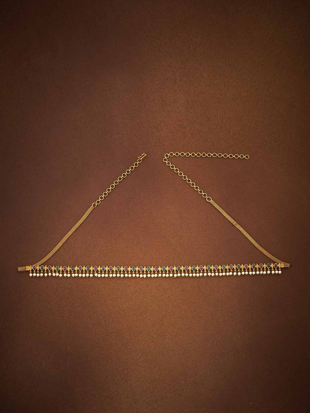 

Kushal's Fashion JewelleryGold-Toned Pink & Green CZ-Studded & Beaded Waist Chain, Gold