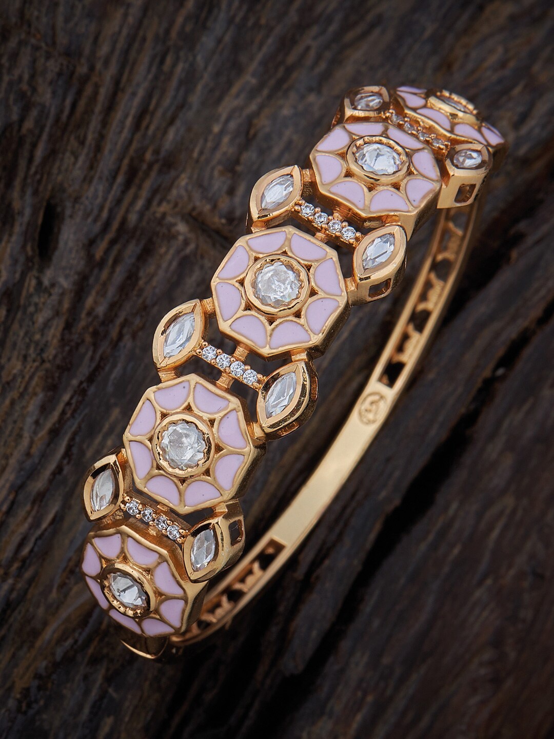 

Kushal's Fashion Jewellery Women Gold-Toned & White Kundan Gold-Plated Kada Bracelet
