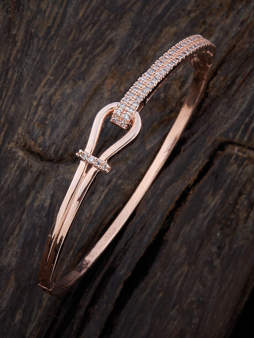 

Kushal's Fashion Jewellery Women Rose Gold & White Cubic Zirconia Rose Gold-Plated Kada Bracelet