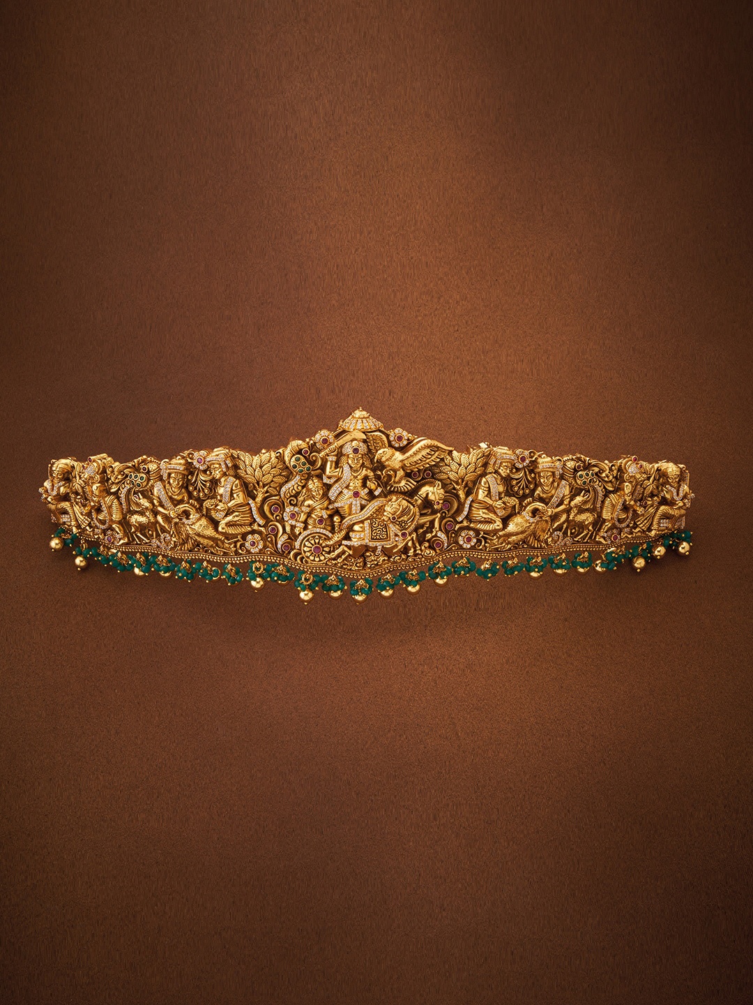 

Kushal's Fashion Jewellery 92.5 Pure Silver Ruby & Green Bridal Waistbelt, Red