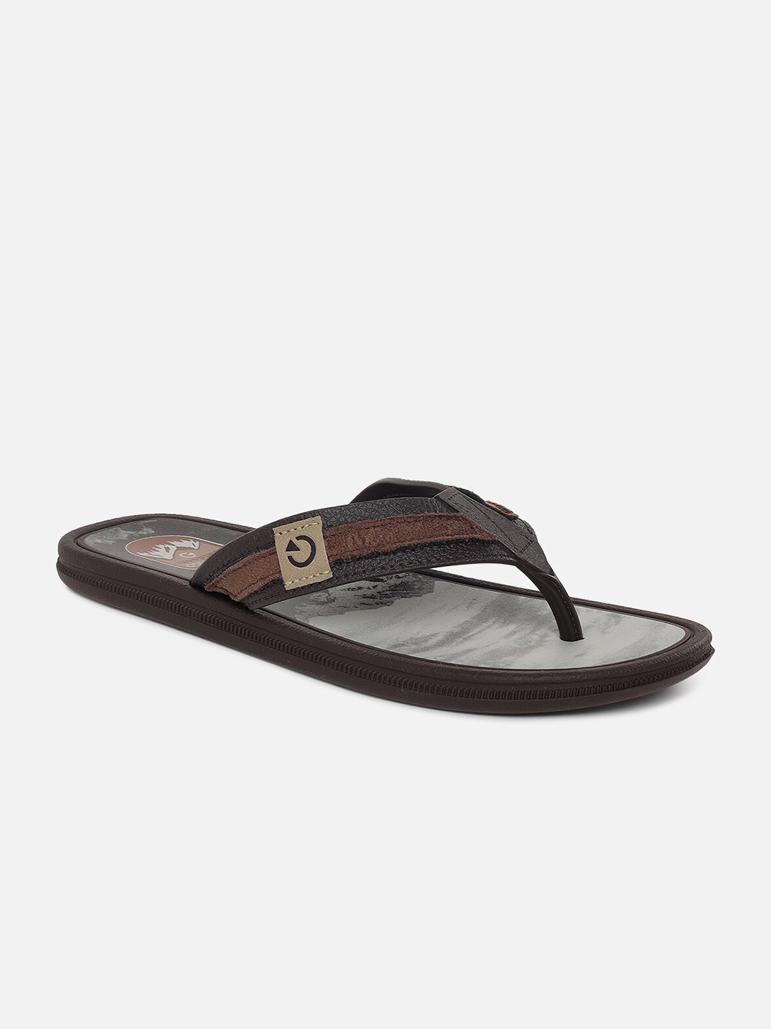 

CARTAGO Men Brown & Black Printed Thong Flip-Flops