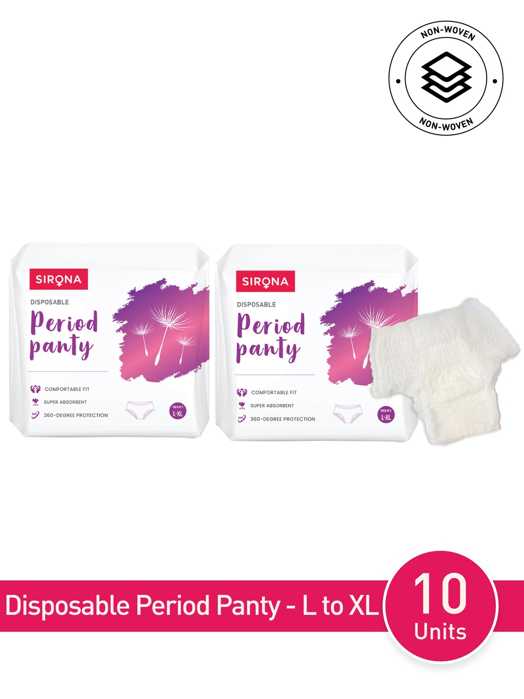 

Sirona Set of 2 Disposable L-XL Size Period Panties - 5 Pcs Each, White