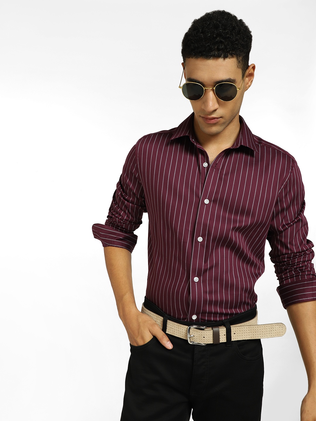 

Jack & Jones Men Maroon Striped Cotton Casual Shirt