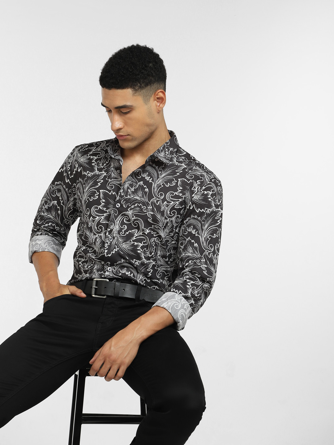 

Jack & Jones Men Black Slim Fit Floral Printed Cotton Casual Shirt