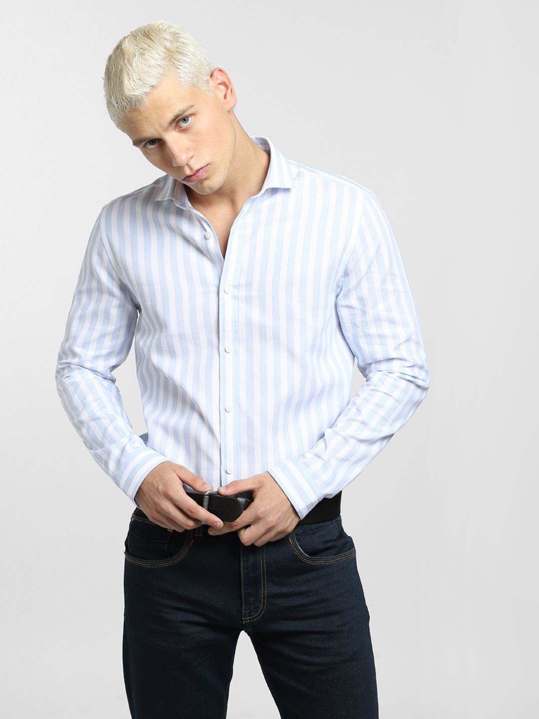 

Jack & Jones Men Blue Slim Fit Striped Cotton Casual Shirt