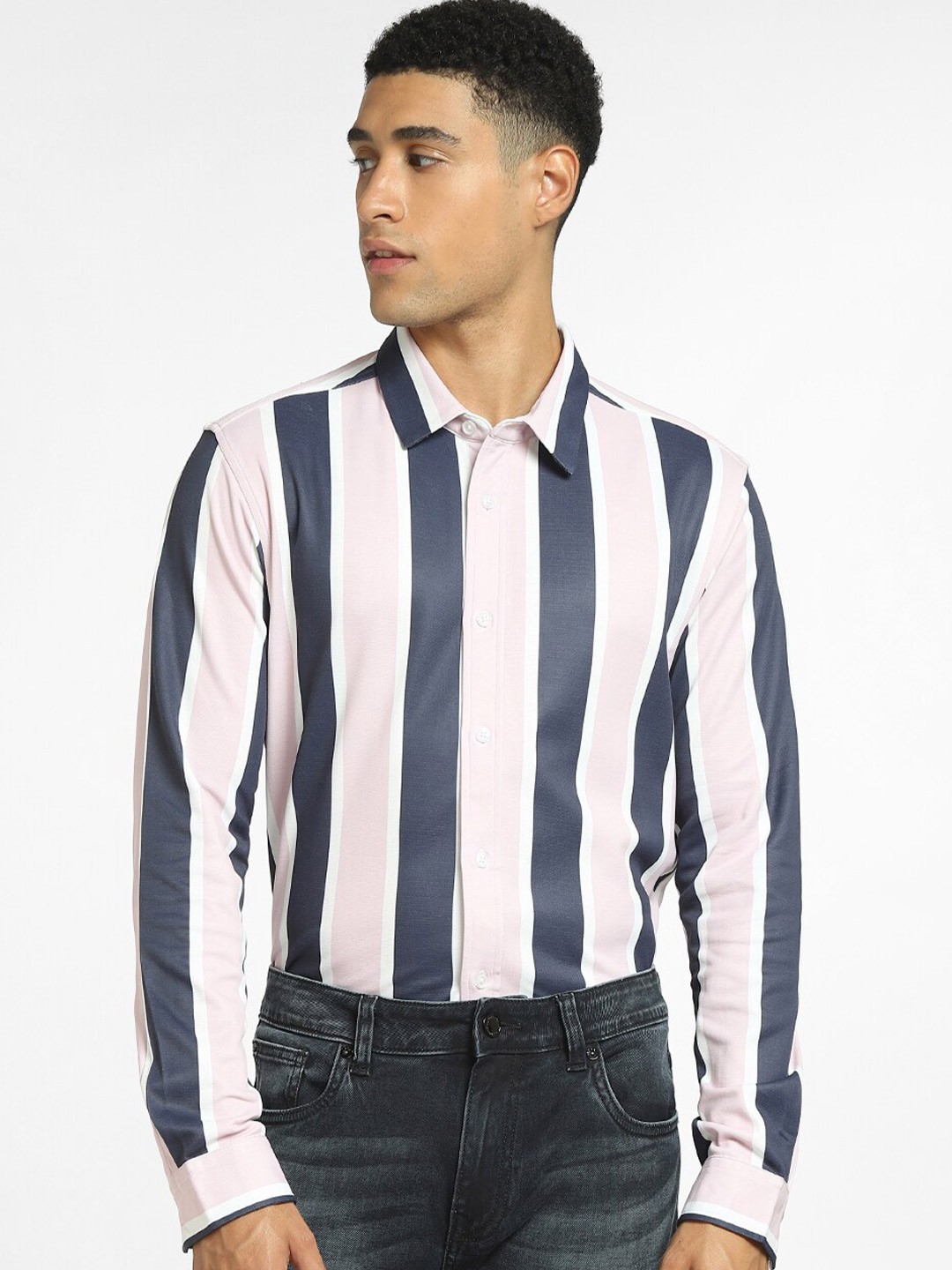 

Jack & Jones Men White Slim Fit Striped Casual Shirt