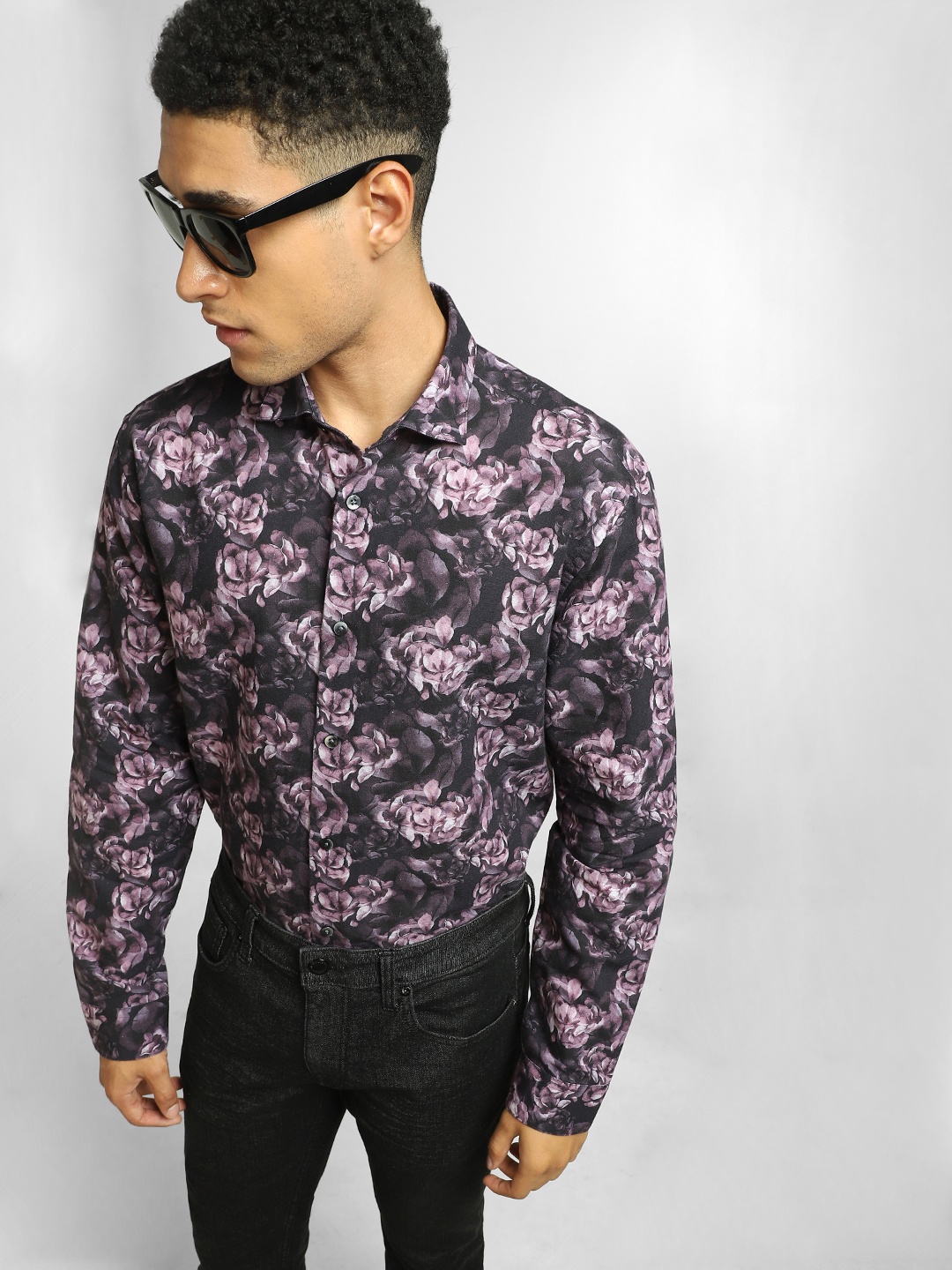 

Jack & Jones Men Black Floral Printed Cotton Casual Shirt