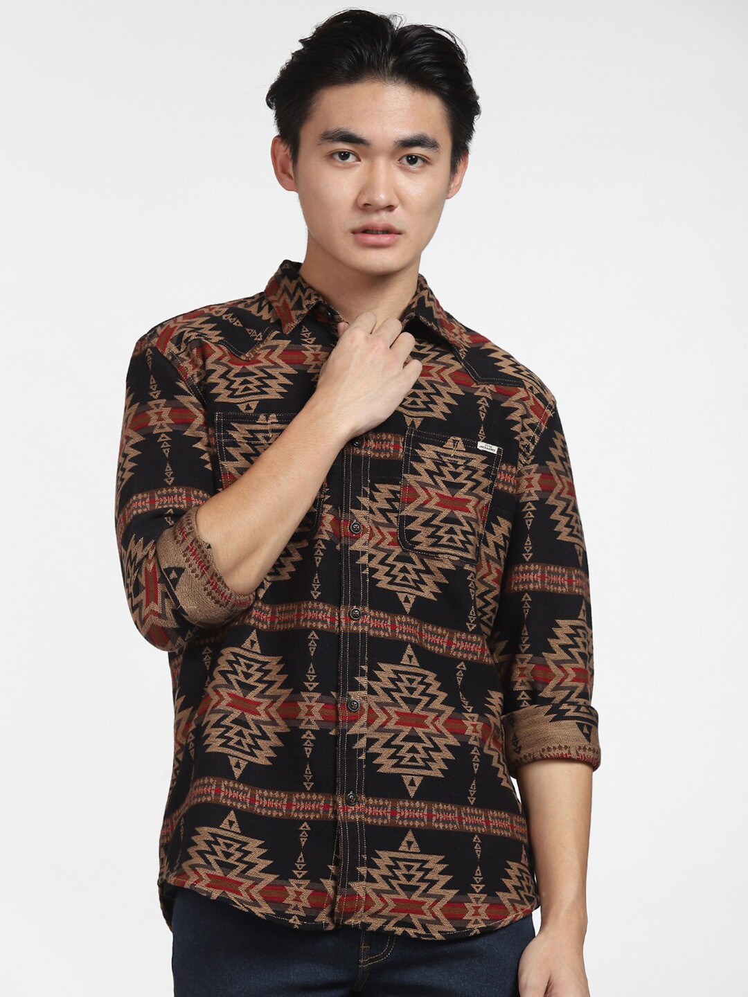 

Jack & Jones Men Black Printed Cotton Casual Shirt