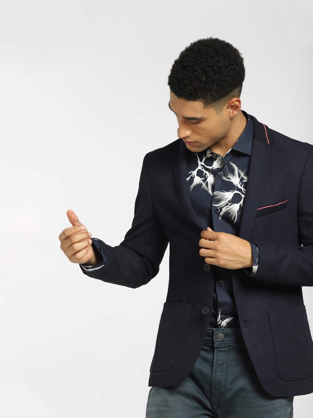 

Jack & Jones Men Navy Blue Slim Fit Cotton Casual Shirt