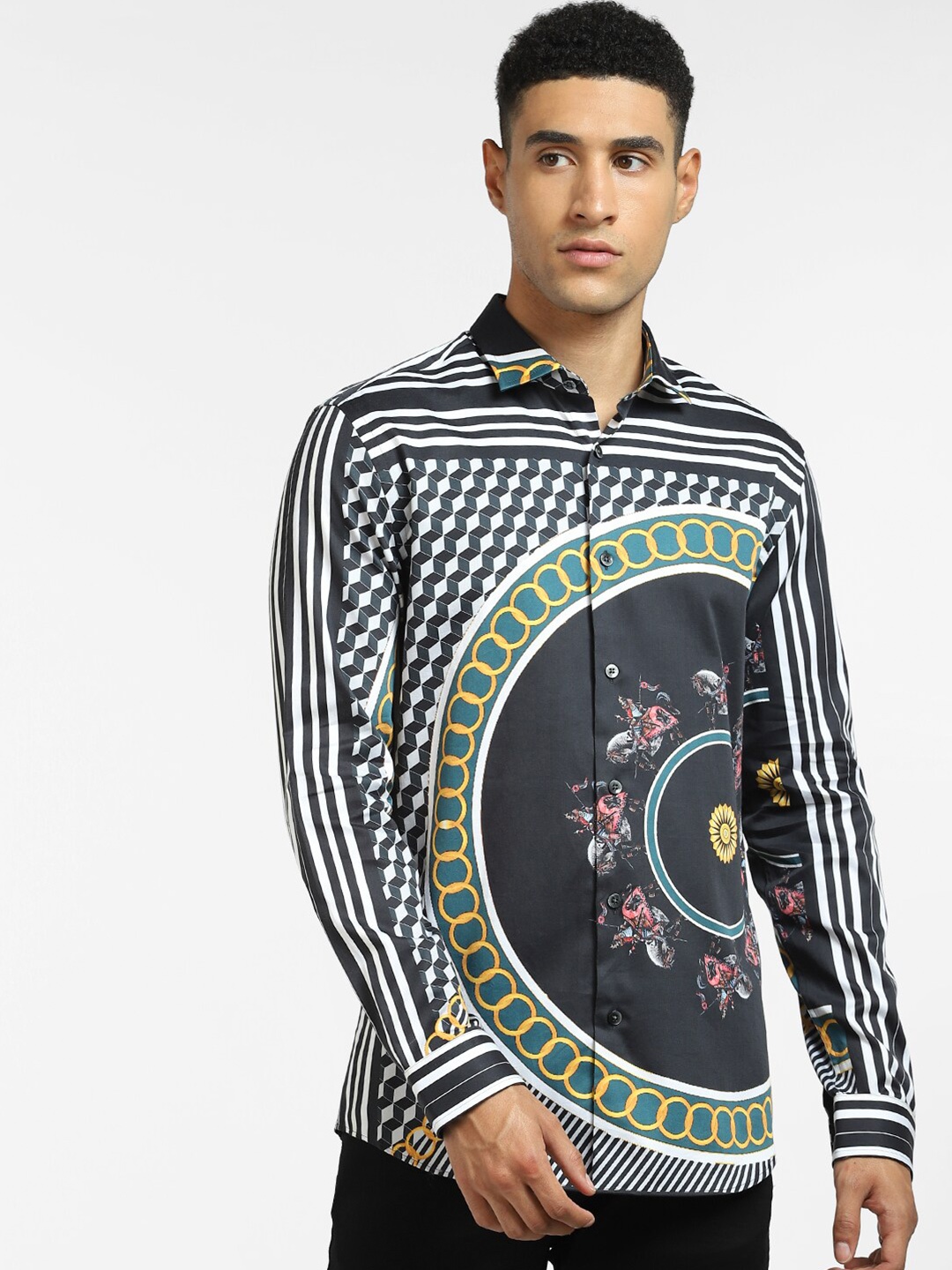 

Jack & Jones Men Black Printed Cotton Casual Shirt