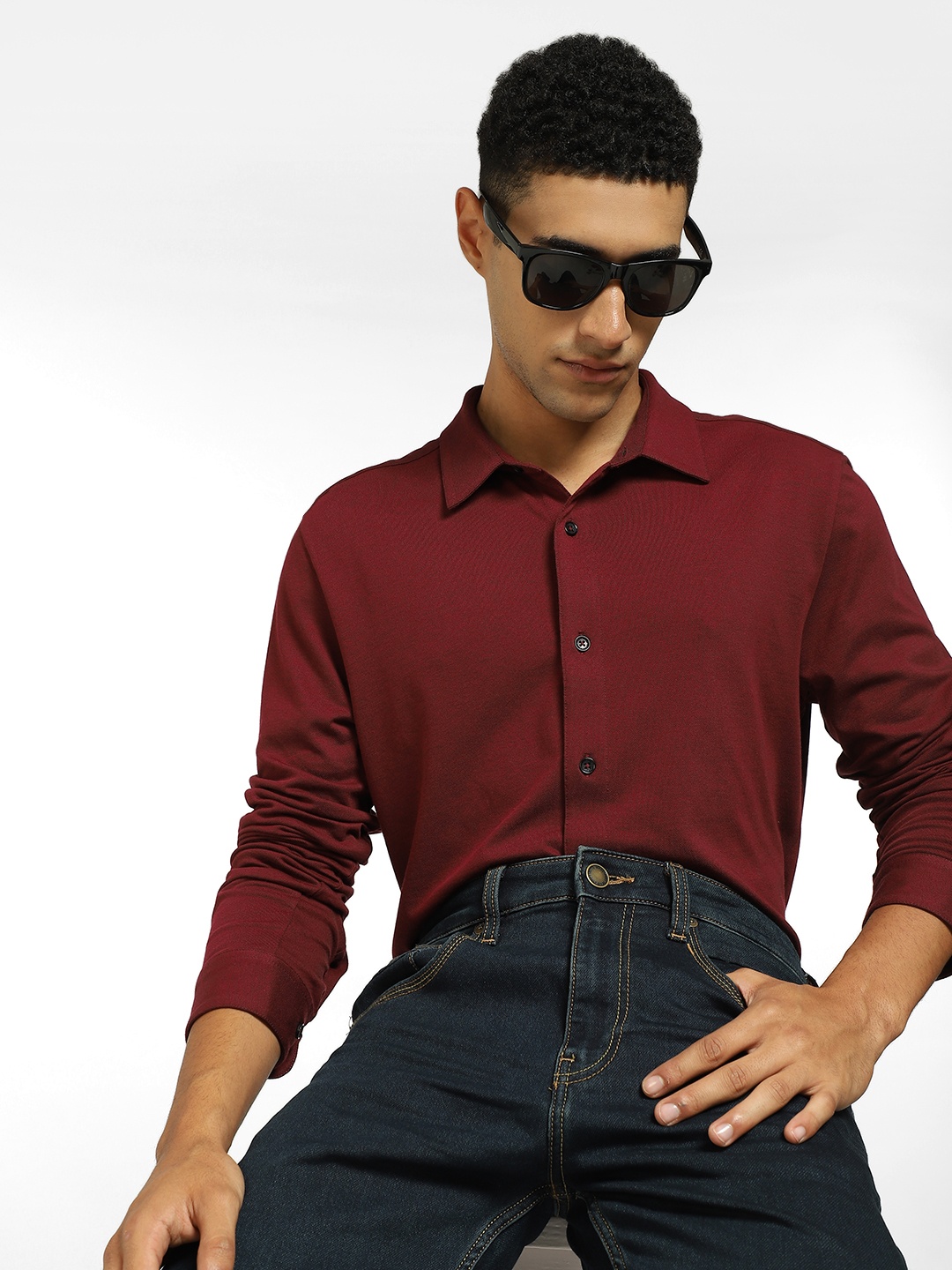 

Jack & Jones Men Maroon Slim Fit Cotton Casual Shirt