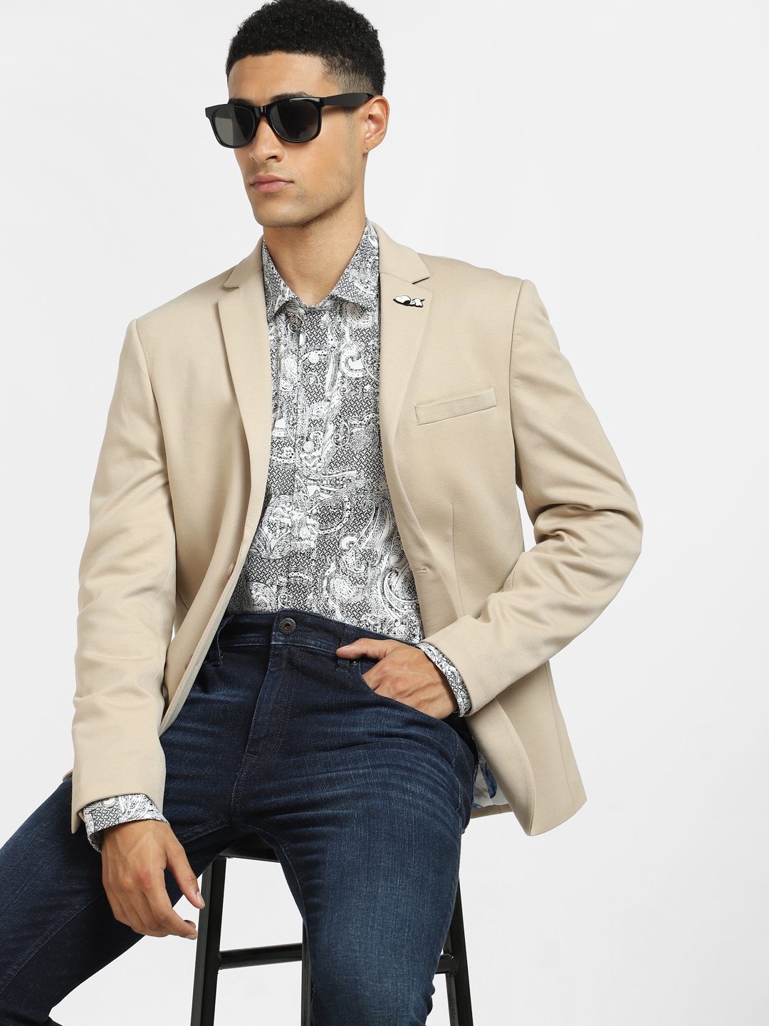 

Jack & Jones Men White Printed Cotton Casual Shirt