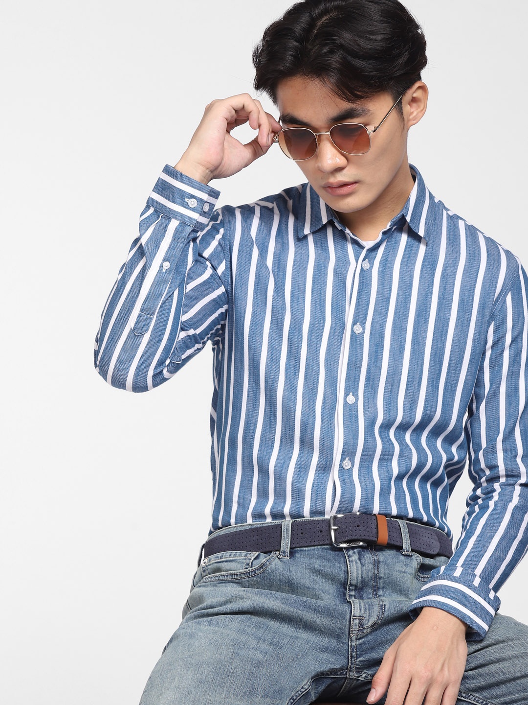 

Jack & Jones Men Blue Slim Fit Striped Cotton Casual Shirt