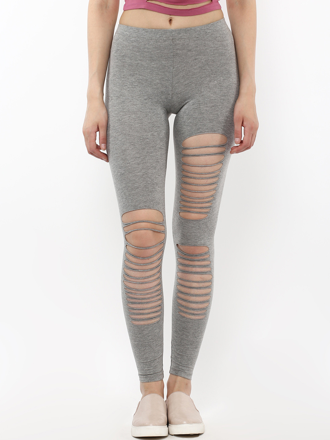 

SASSAFRAS Grey Distressed Leggings