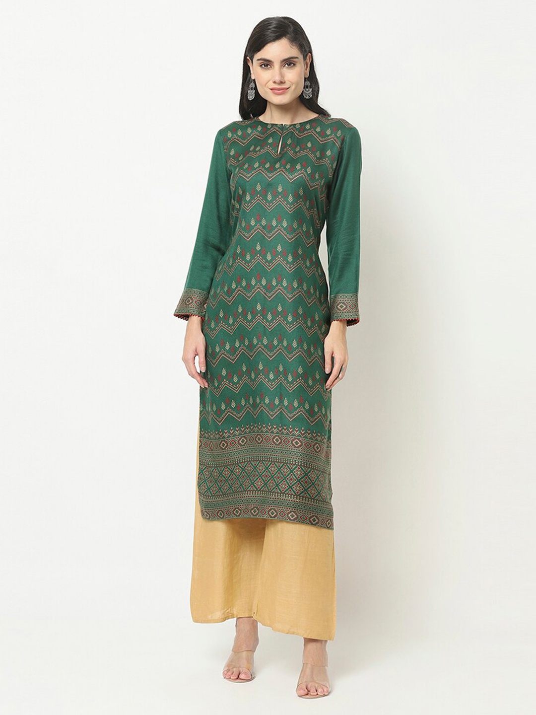 

KALINI Women Green Keyhole Neck Woolen Kurta