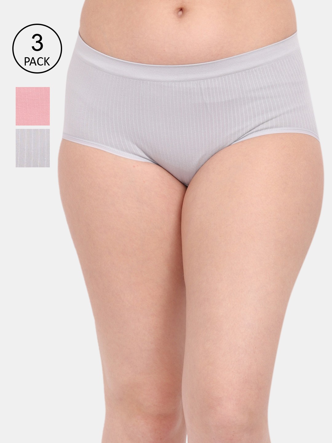 

Amour Secret Women Pack Of 3 Anti-Microbial Seamless Hipster Briefs P1935_Gry_Pnk_Prl, Grey