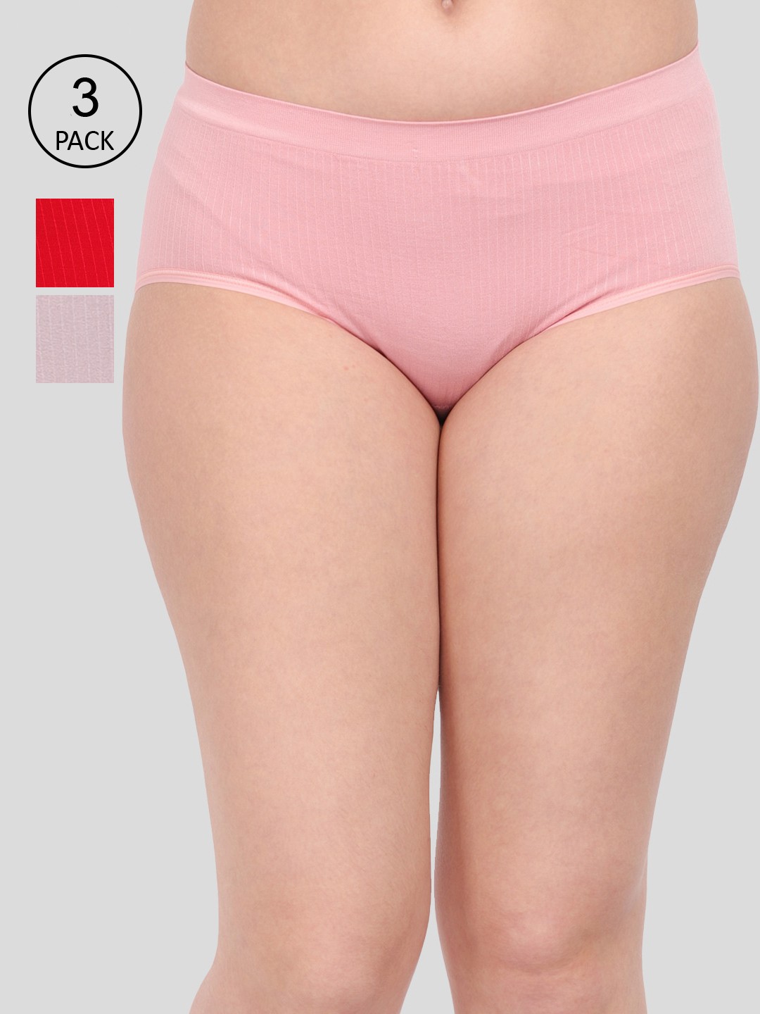

Amour Secret Women Pack Of 3 Anti-Microbial Seamless Hipster Briefs P1935_Pnk_Red_Rbn, Pink