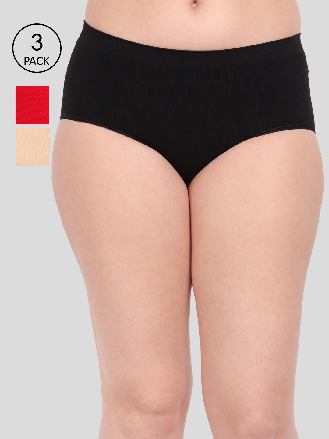 

Amour Secret Women Pack of 3 Anti-Microbial Seamless Briefs P1935_Blk_Red_Skn, Black