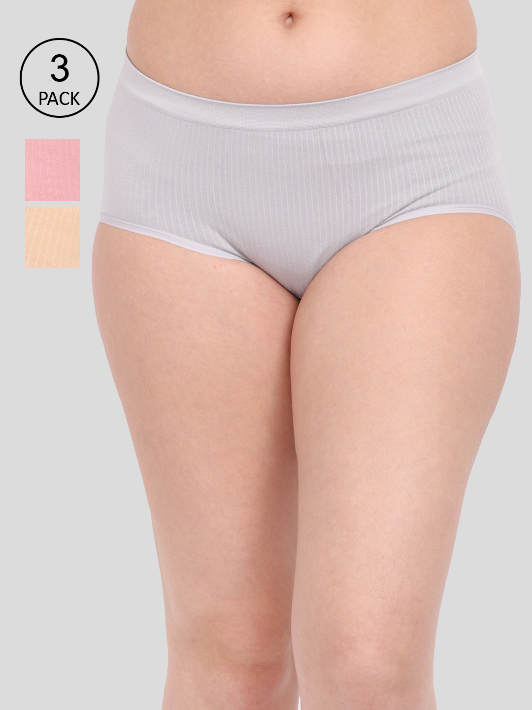 

Amour Secret Women Pack Of 3 Anti-Microbial Seamless Hipster Briefs P1935_Gry_Pnk_Skn, Grey