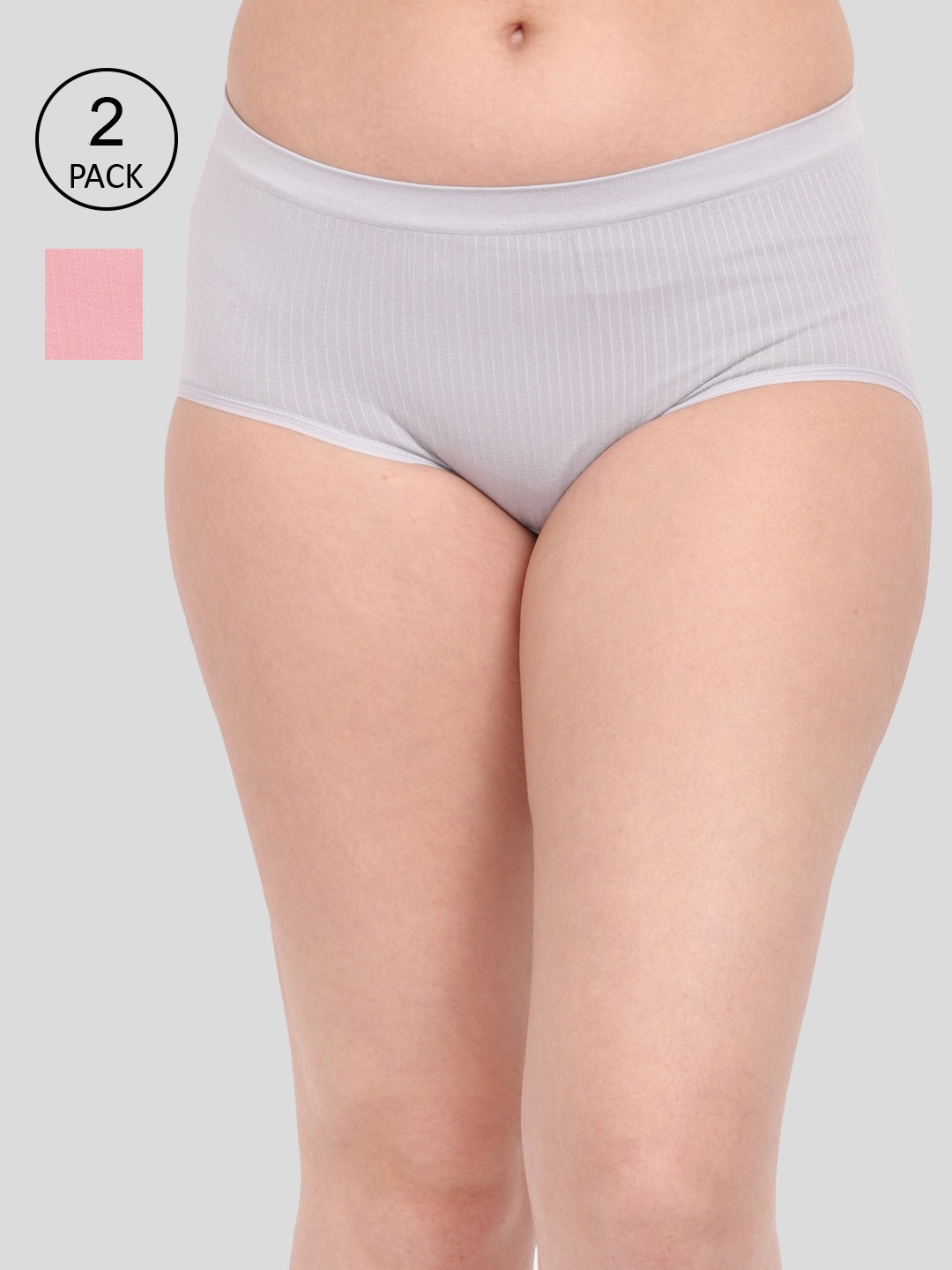 

Amour Secret Women Grey & Pink Pack Of 2 Anti-Microbial Hipster Briefs P1935_Gry_Pnk_Rbn