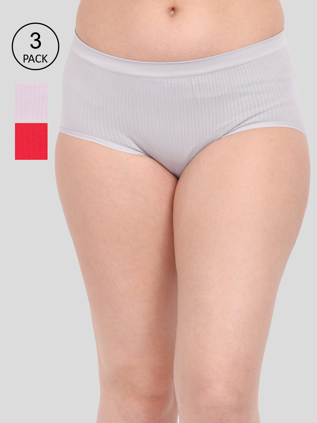

Amour Secret Women Pack Of 3 Anti-Microbial Seamless Hipster Briefs P1935_Gry_Prl_Red, Grey