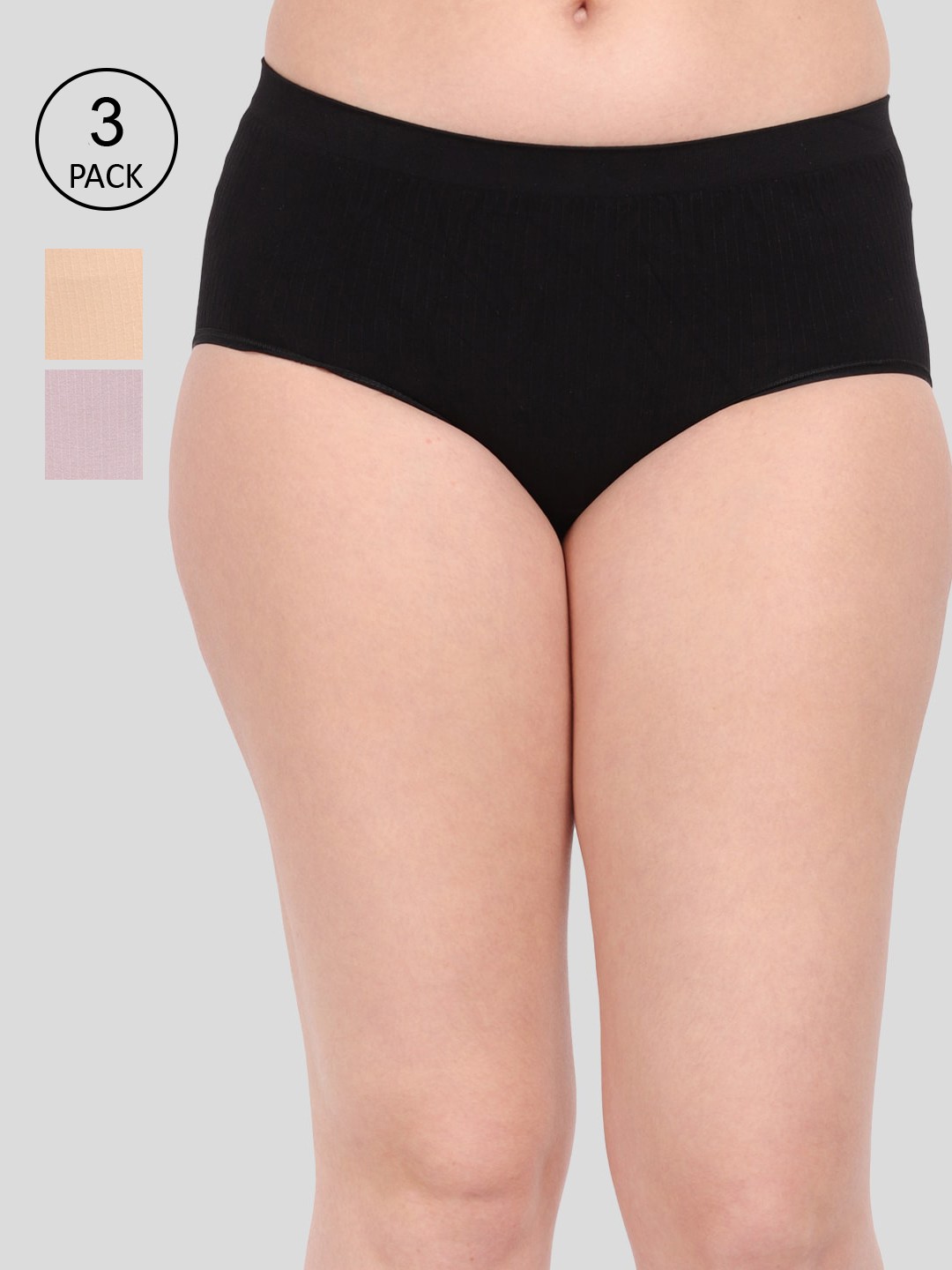 

Amour Secret Women Pack Of 3 Anti-Microbial Seamless Hipster Briefs P1935_Blk_Rbn_Skn, Black