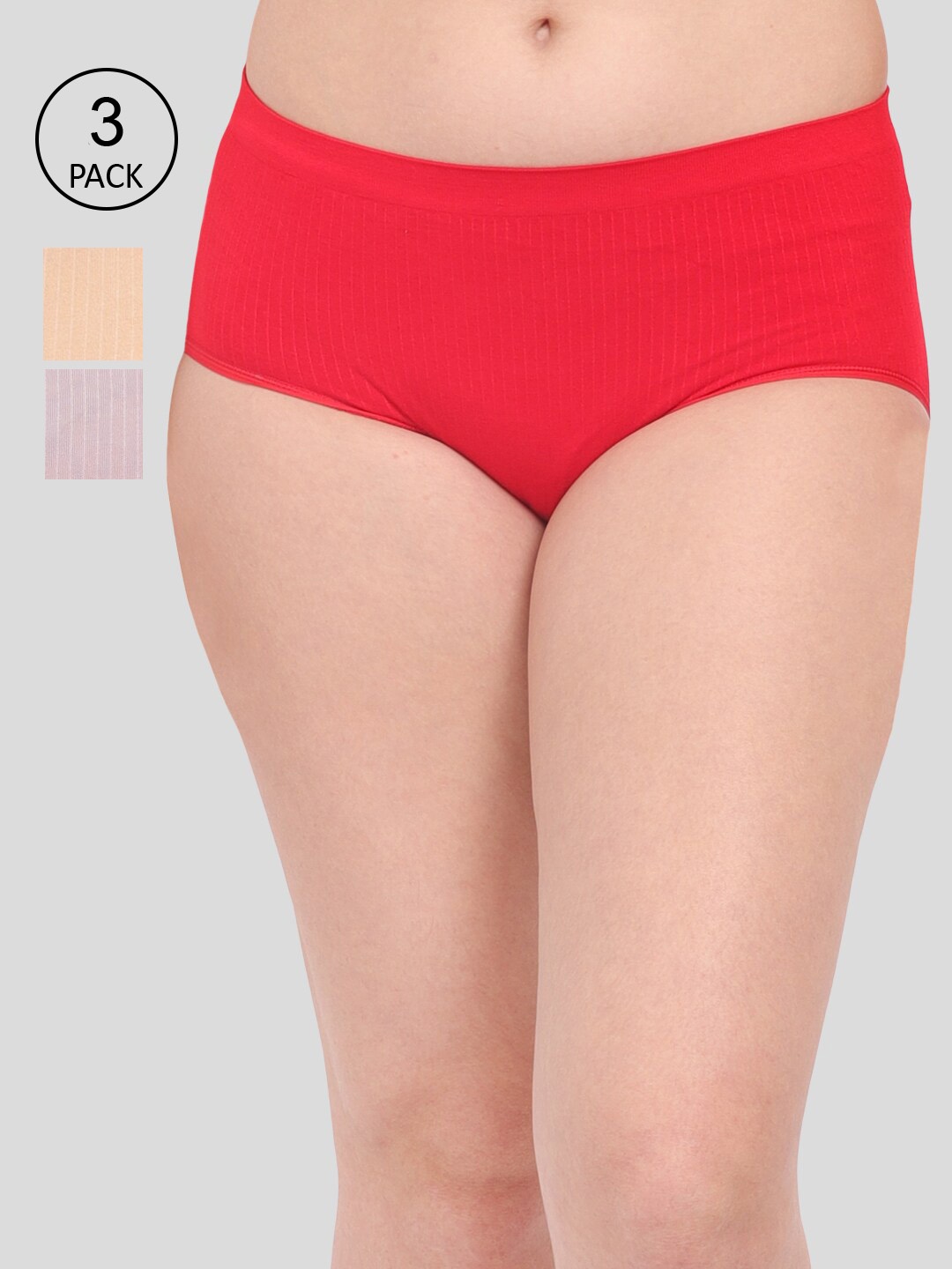 

Amour Secret Women Pack Of 3 Anti-Microbial Seamless Hipster Briefs P1935_Red_Rbn_Skn
