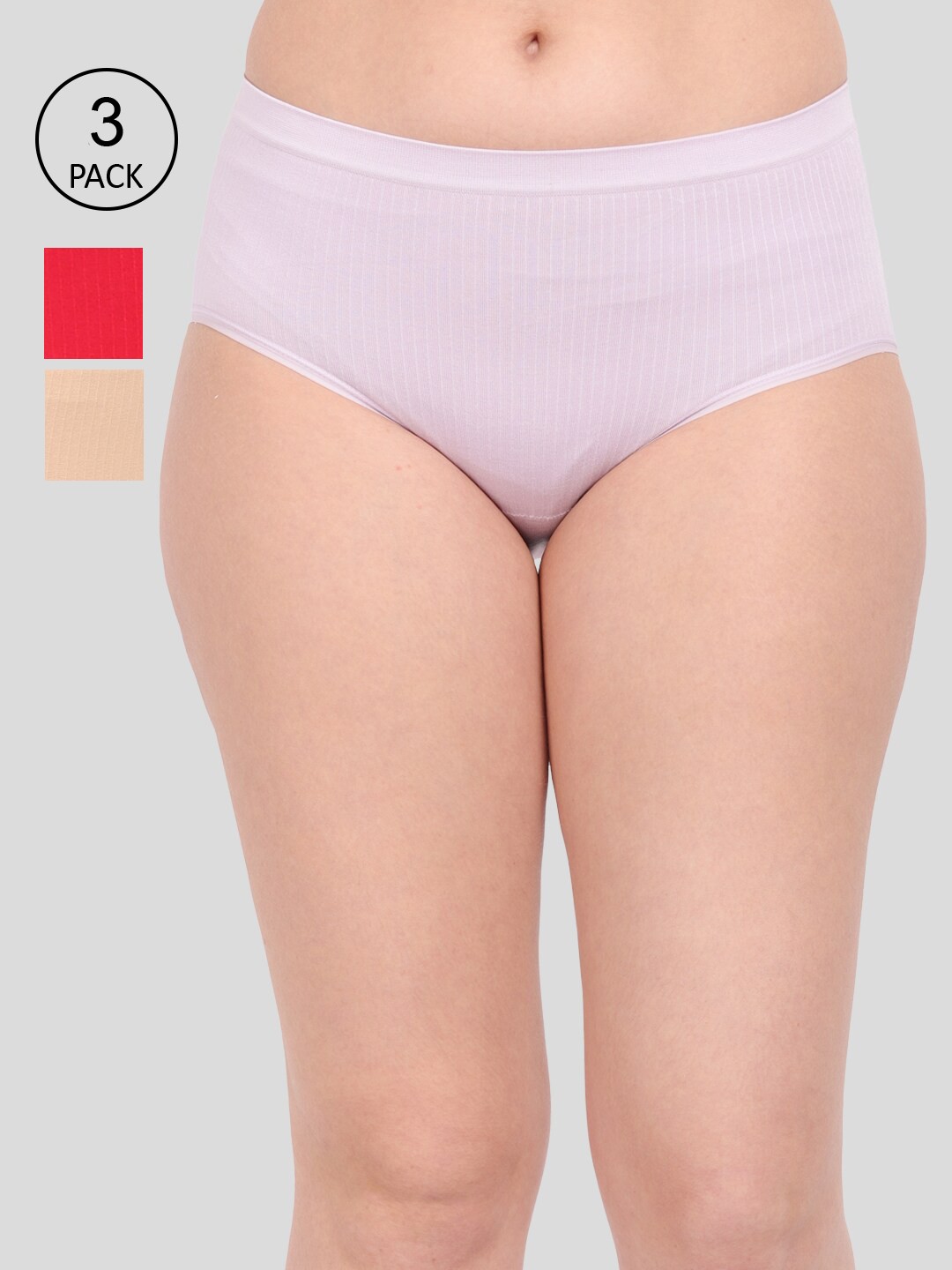 

Amour Secret Women Pack Of 3 Anti-Microbial Seamless Hipster Briefs P1935_Prl_Red_Skn, Purple