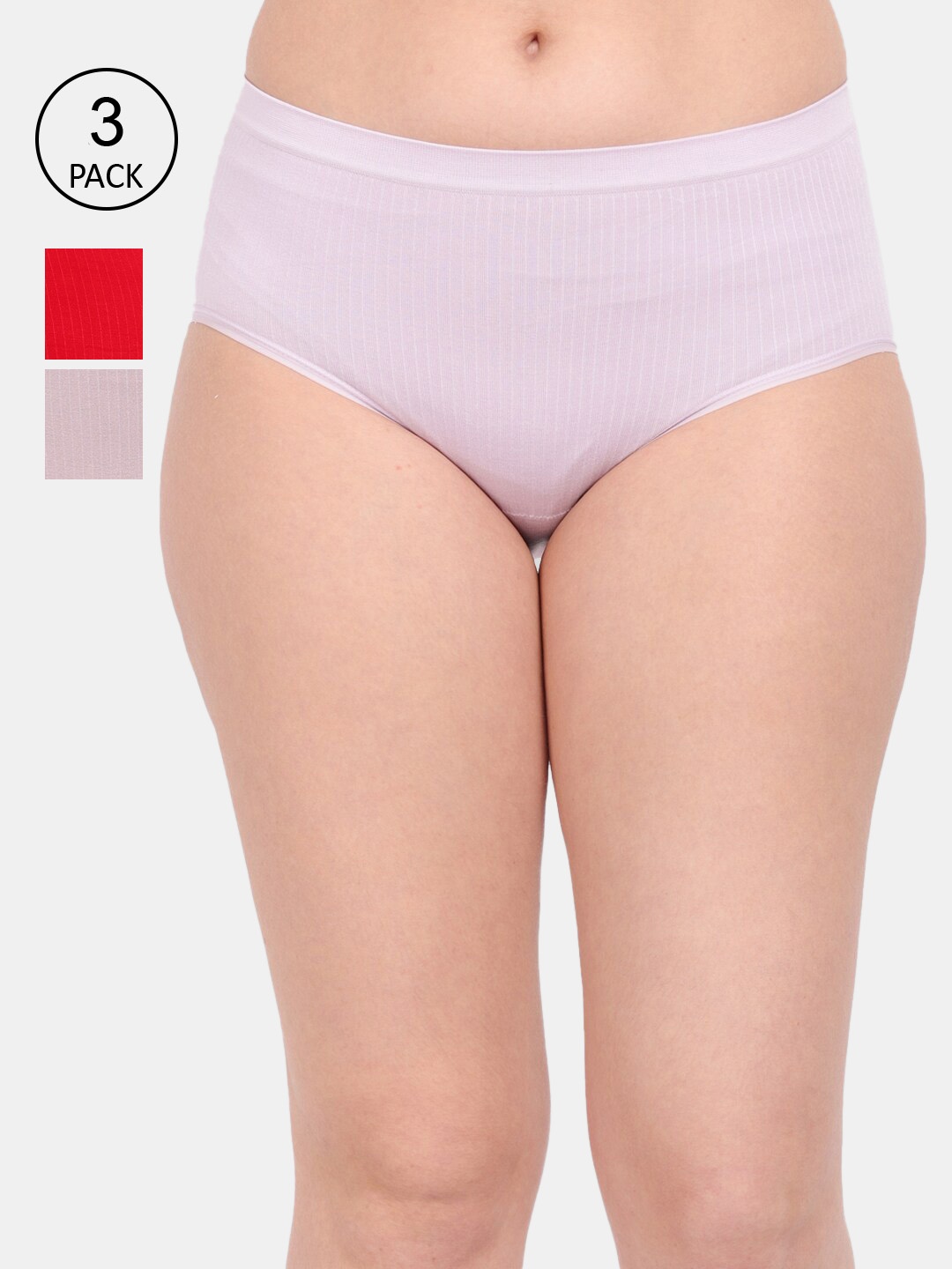

Amour Secret Women Pack Of 3 Anti-Microbial Seamless Hipster Briefs P1935_Prl_Red_Rbn, Purple