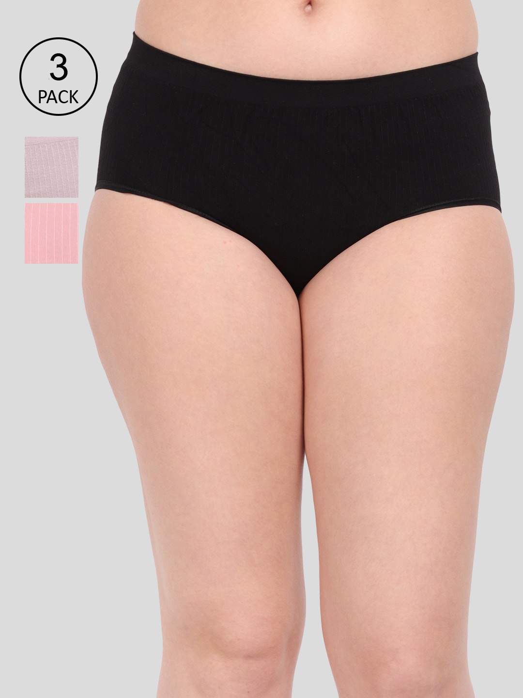 

Amour Secret Women Pack Of 3 Anti-Microbial Seamless Hipster Briefs P1935_Blk_Pnk_Rbn, Black